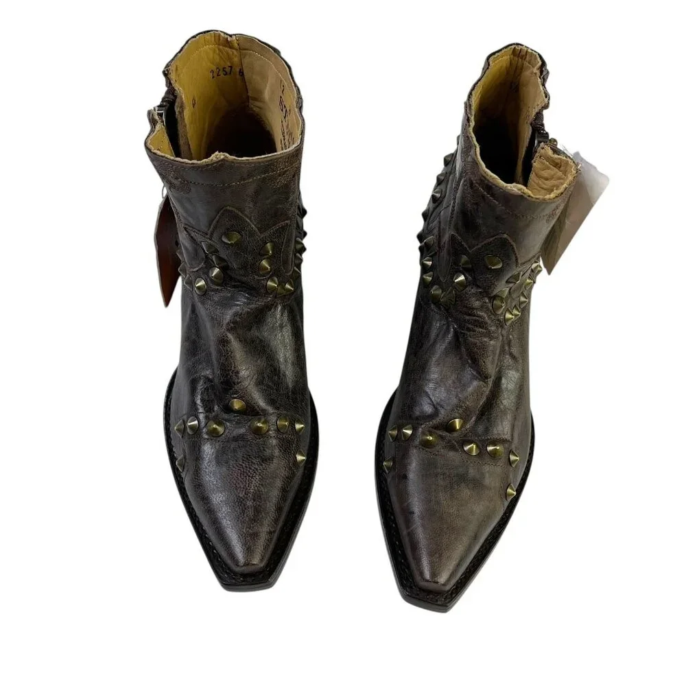 Stetson Shelby Western Ankle Brown Leather Studs Booties Boots Wms Size 6.5 NWT - Picture 3 of 8